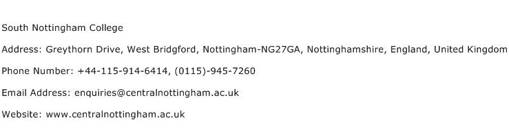South Nottingham College Address Contact Number