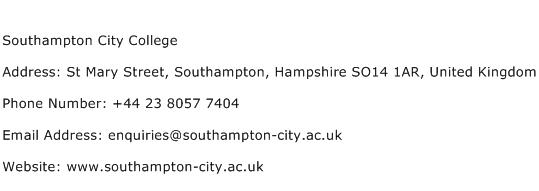 Southampton City College Address Contact Number