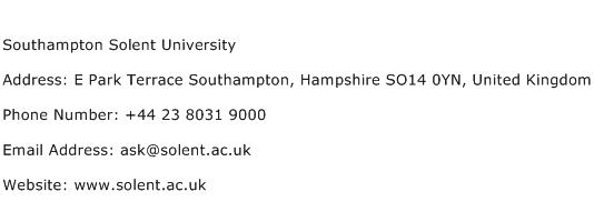 Southampton Solent University Address Contact Number