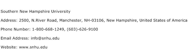 Southern New Hampshire University Address Contact Number