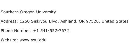 Southern Oregon University Address Contact Number