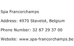 Spa Francorchamps Address Contact Number