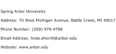 Spring Arbor University Address Contact Number