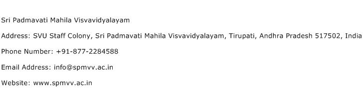Sri Padmavati Mahila Visvavidyalayam Address Contact Number