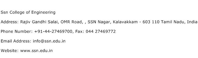 Ssn College of Engineering Address Contact Number