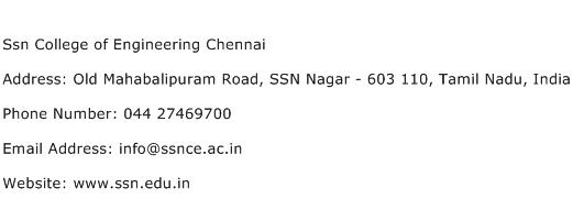 Ssn College of Engineering Chennai Address Contact Number