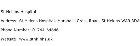 St Helens Hospital Address Contact Number