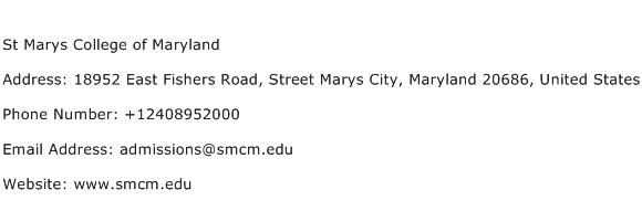 St Marys College of Maryland Address Contact Number