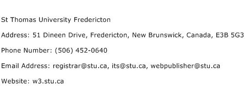 St Thomas University Fredericton Address Contact Number