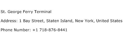 St. George Ferry Terminal Address Contact Number