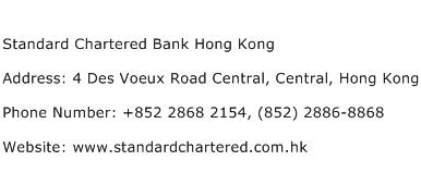 Standard Chartered Bank Hong Kong Address Contact Number