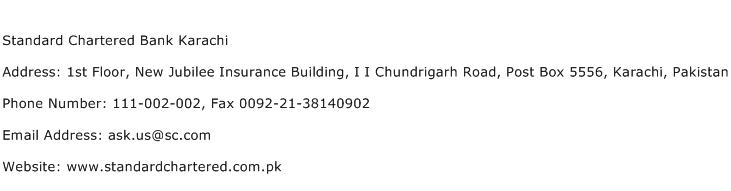 Standard Chartered Bank Karachi Address Contact Number