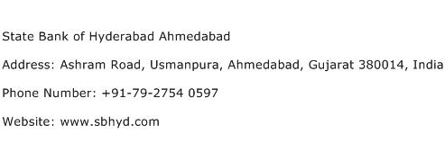 State Bank of Hyderabad Ahmedabad Address Contact Number