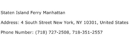 Staten Island Ferry Manhattan Address Contact Number