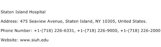Staten Island Hospital Address Contact Number