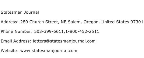 Statesman Journal Address Contact Number
