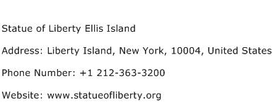 Statue of Liberty Ellis Island Address Contact Number