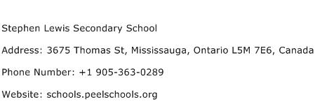 Stephen Lewis Secondary School Address Contact Number