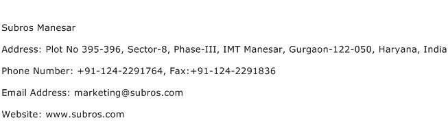 Subros Manesar Address Contact Number