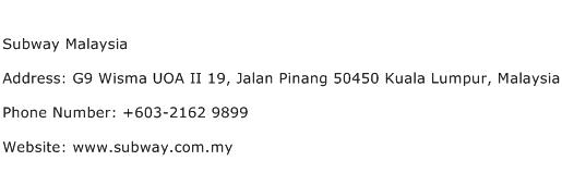 Subway Malaysia Address Contact Number
