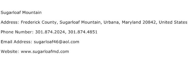 Sugarloaf Mountain Address Contact Number