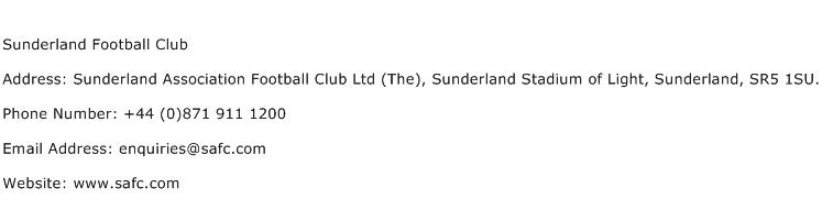 Sunderland Football Club Address Contact Number