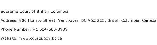 Supreme Court of British Columbia Address Contact Number