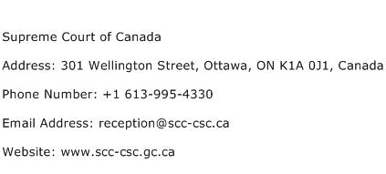 Supreme Court of Canada Address Contact Number