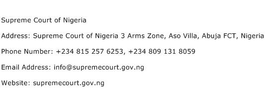 Supreme Court of Nigeria Address Contact Number