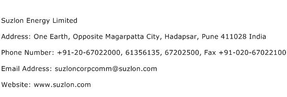 Suzlon Energy Limited Address Contact Number