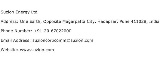 Suzlon Energy Ltd Address Contact Number