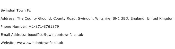 Swindon Town Fc Address Contact Number