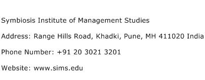 Symbiosis Institute of Management Studies Address Contact Number
