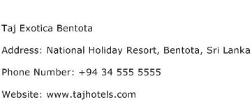 Taj Exotica Bentota Address Contact Number