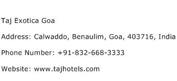 Taj Exotica Goa Address Contact Number