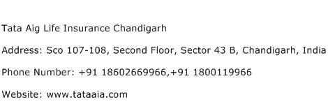 Tata Aig Life Insurance Chandigarh Address Contact Number