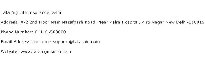 Tata Aig Life Insurance Delhi Address Contact Number