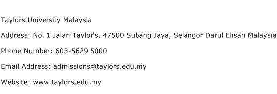 Taylors University Malaysia Address Contact Number
