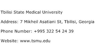 Tbilisi State Medical University Address Contact Number