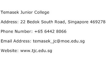 Temasek Junior College Address Contact Number