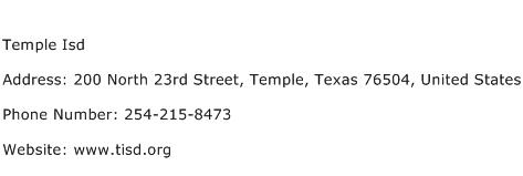 Temple Isd Address Contact Number