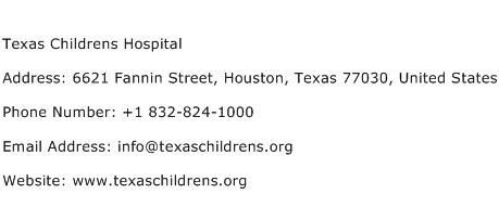 Texas Childrens Hospital Address Contact Number