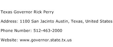 Texas Governor Rick Perry Address Contact Number
