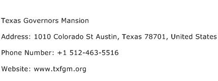 Texas Governors Mansion Address Contact Number