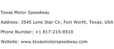Texas Motor Speedway Address Contact Number