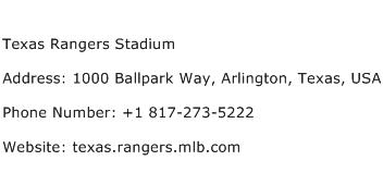 Texas Rangers Stadium Address Contact Number