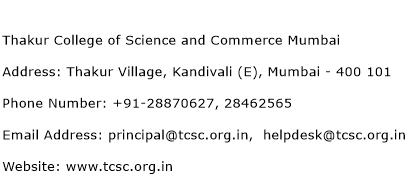Thakur College of Science and Commerce Mumbai Address Contact Number