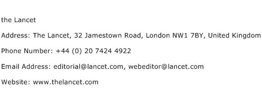 The Lancet Address Contact Number