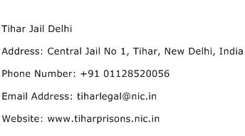 Tihar Jail Delhi Address Contact Number