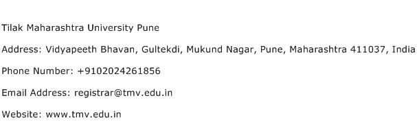 Tilak Maharashtra University Pune Address Contact Number